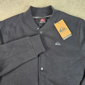Quiksilver Mens Black Onyx Dryflight Fleece Bomber Jacket Snap Button Size M